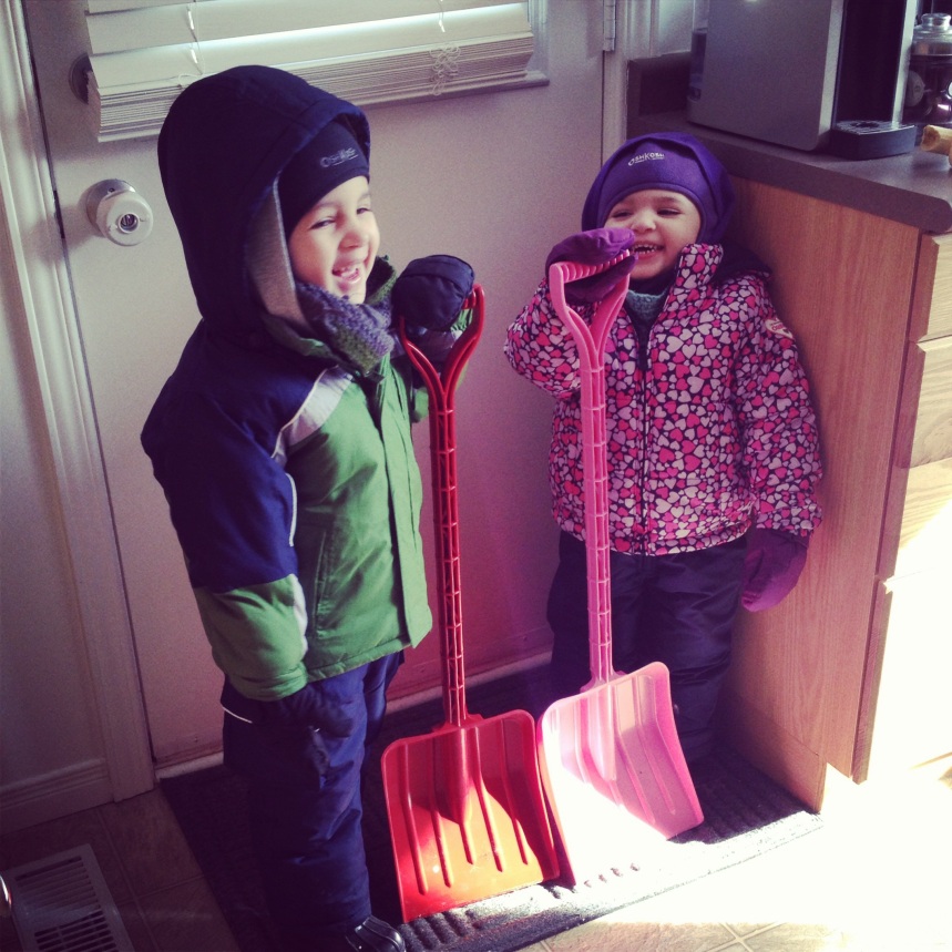 B picked them up some shovels. They are so jazzed about shoveling!